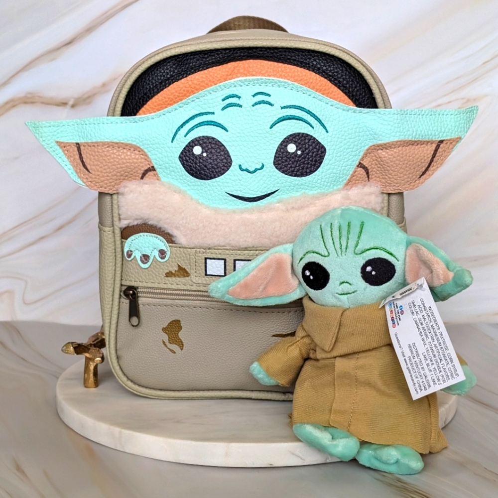 2pc Bundle Set - Baby Yoda Star Wars Mandalorian Mini Backpack & Plush